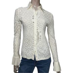 Anne Fontaine Women’s Size 42 10 White Lace Pattern Long Sleeve Button Up Shirt